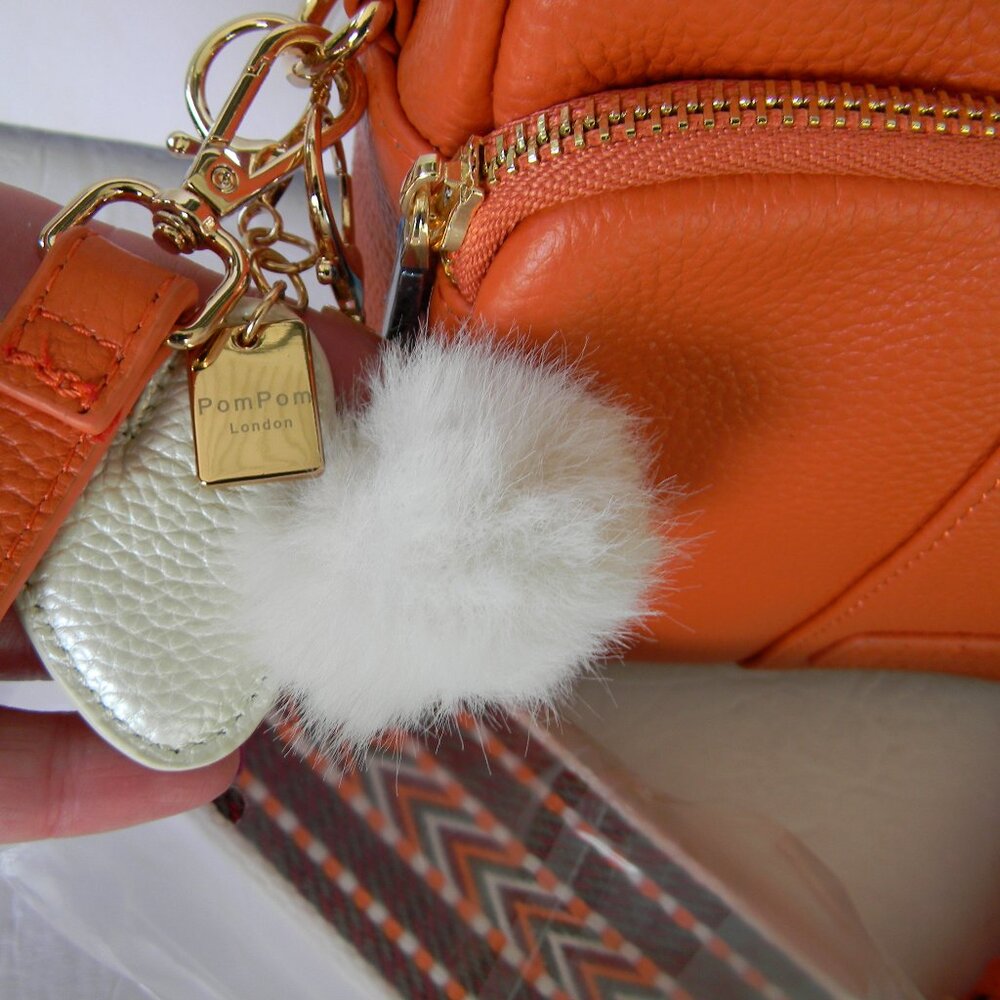 NEW Pom Pom London Original Plus Leather Crossbody Bag w/ Accessories ORANGE - Picture 2 of 8
